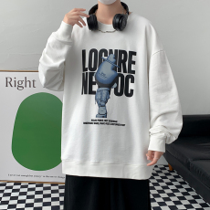 批发纯棉秋季潮牌男士提花绣标圆领卫衣美式休闲宽松帅气休闲套头上衣