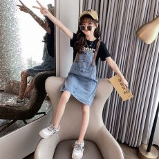 批发2023夏季新款洋气韩版<b class='q'>女童</b>裙<b class='q'>子儿</b>童牛仔背带裙背心裙宝宝连衣裙子