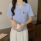 实拍2023夏季新款Polo领小众设计感绣花修身纯棉T恤女上衣短袖轮播图4