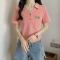 实拍2023夏季新款Polo领小众设计感绣花修身纯棉T恤女上衣短袖轮播图3