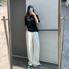 现货白色牛仔裤女可调节腰设计感阔腿裤大码胖MM泫雅拖地宽松直筒
