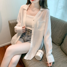 2023夏季新款纯色微透简约百搭后背别致设计感防晒衬衫上衣外套