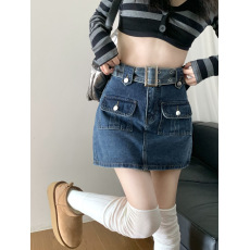 批发港味<b class='q'>复古</b>牛仔半身裙女2023春季新款高腰显瘦小个子包臀群短裙ins