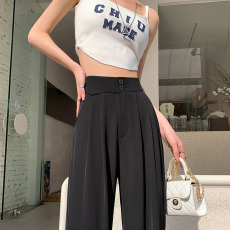 实拍2023夏季冰丝西装裤垂感高腰窄版直筒阔腿裤薄款拖地裤女