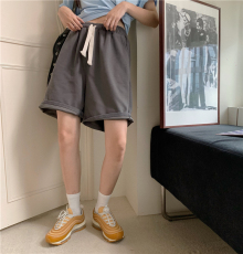 实拍 2023春夏高ji中裤显瘦百搭高腰阔腿直筒五分运动裤