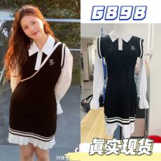 批发2023早春白鹿明星同款针织假两件长袖连衣裙女