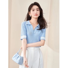 批发<b class='q'>亦</b><b class='q'>谷</b>小个子设计感针织T恤女2023夏季新款时尚短袖气质显瘦打底衫
