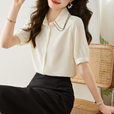 实拍◆有现货◆2023夏季新款娃娃领衬衫女短袖设计感小众职业衬衣