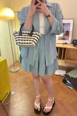 大码 晶咕蕾蕾山谷铃兰法式小众时尚洋气小香风衬衫+半身裙套装