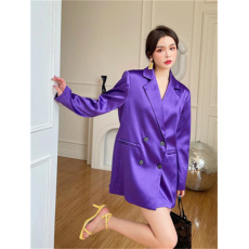 批发2023年女紫色缎面西装外套女春薄款廓形宽松气质高级感设计感小众