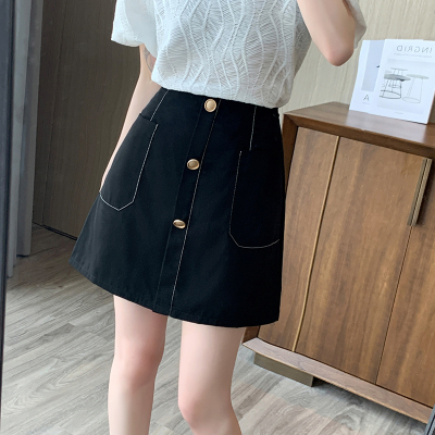 实拍#高腰a型设计感小众大码胖mm裤裙夏季a字半身裙女短裙有内衬
