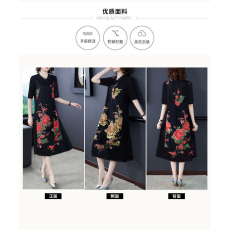 批发2023夏季新款民族风大码女装<b class='q'>妈妈</b>装<b class='q'>中老年</b>连衣裙女中长款打底裙子