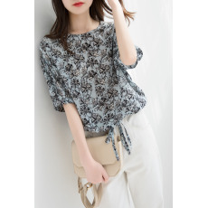 批发2026夏季新款知性优雅数码印花显瘦<b class='q'>真丝</b>后背扣<b class='q'>衬衫</b>桑蚕丝上衣女