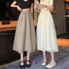 网纱A字半身裙女夏季赫本ins韩版2023新款高腰显瘦超仙森系大摆裙