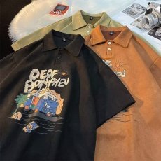 批发男女情侣装POLO衫五分袖文艺印花新款时尚标准夏季青<b class='q'>春</b>流行潮潮流