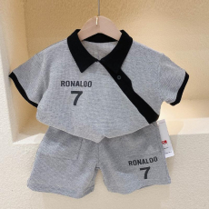 批发2023男童夏装新款洋气男女儿童宝宝短袖套装polo衫休闲运动套装潮
