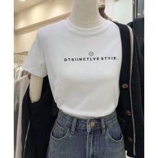 批发中长款白色纯棉短袖T恤女2023夏季新款字母印花宽松圆领体恤上衣