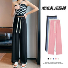 批发冰丝阔腿裤子女<b class='q'>夏</b>季薄款高腰垂感运动裤拖地休闲裤