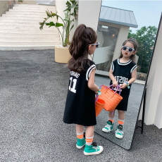 批发2023夏女童篮球服背心裙中小童套头休闲无袖T恤裙宝宝连衣裙童装