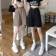 批发五分西裤女春夏韩版新款垂感高腰黑色百搭宽松阔腿西装裤