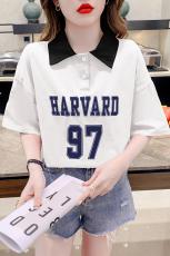 美式复古正肩短袖t恤女夏夏季设计感小众polo衫纯棉体恤宽松上衣