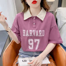 美式复古正肩短袖t恤女夏夏季设计感小众polo衫纯棉体恤宽松上衣