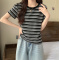 实拍~大码显瘦百搭条纹T恤女2023夏季新款胖mm圆领短袖上衣轮播图2