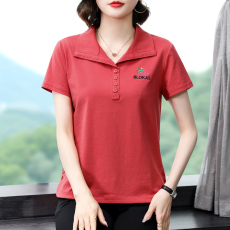 限价+10商超品质妈妈装纯棉短袖t恤衫翻领新款中老年女装打底上衣