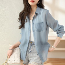 批发实拍法式收腰长袖<b class='q'>衬衫</b>女夏新款2026年高级天丝<b class='q'>衬衣</b>设计感防晒上衣