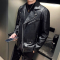 2023春秋男士皮衣外套翻领斜拉链皮夹克男士机车皮外套帅气潮流轮播图2