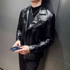 批发2023春秋男士皮衣外套斜拉链皮夹克男士机车皮外套帅气潮流