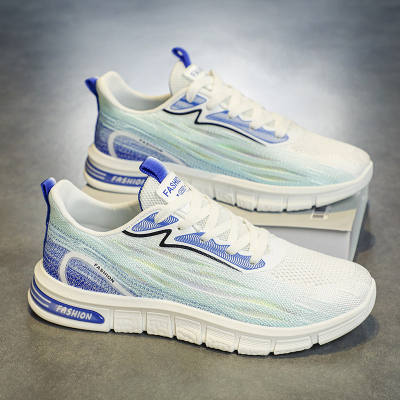 青年日常跑步鞋2023春季透气百搭休闲sneakers男鞋飞织拼色运动鞋