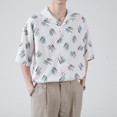 批发韩版花衬衫男夏季潮流短袖上衣港风痞帅宽松大码休闲薄款冰丝衬衣