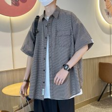 批发五分袖夏季新款标准<b class='q'>衬衫</b>纯色青春流行潮日常潮流男气质百搭文艺