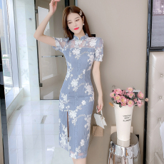 批发改良旗袍2023年夏季新款国潮小个子<b class='q'>修身</b>显瘦复古刺绣蕾丝<b class='q'>连衣裙</b>女