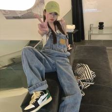 批发水洗复古做旧牛仔<b class='q'>背带裤</b><b class='q'>女</b>高腰直筒小个子宽松复古休闲阔腿长裤