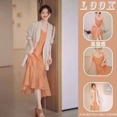 批发2023春装新款港味高级感薄款<b class='q'>西装外套</b><b class='q'>女</b>轻熟风吊带连衣裙两件套