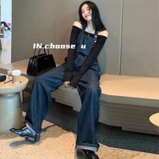 批发网红盐酷工装大码牛仔<b class='q'>背带裤</b><b class='q'>女</b>春夏2023年新款设计感韩版宽松阔腿