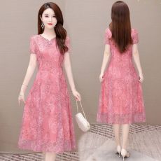 批发大码网纱连衣裙2024新款<b class='q'>夏</b>季女装遮肚显瘦减龄气质妈妈裙子中长款