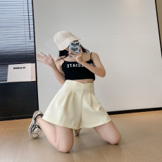 批发实拍夏季小个子白色直筒西装短裤女2023新款高腰显瘦a字阔腿裤子