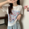 实拍#网红短袖T恤女装宽松大码百搭韩版夏2023年新款V领纯棉短袖轮播图1