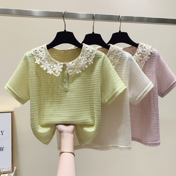 RM12028#甜美小清新短袖T恤夏季新款设计感小众减龄娃娃领短款上衣
