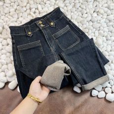 批发夏季新款深蓝色宽松<b class='q'>牛仔裤</b>女2023年前口袋设计感直筒哈伦长裤潮流