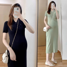 批发现货 孕妇装夏季宽松大码冰丝针织旗袍风孕妇装长裙