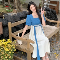 实拍2023大码女装中式国风复古气质短袖连衣裙收腰显瘦a字长裙