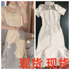 张心子白玉月光法式复古旗袍连衣裙女2023夏季新款温柔风裙子