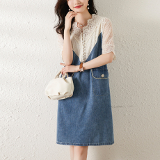 批发轻熟风2026大码女夏季新款高级感减龄轻奢气质蕾丝拼接牛仔连衣裙