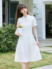 实拍现货新中式连衣裙女2023年夏季新款短袖法式裙子改良版旗袍