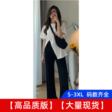 批发2023年新款t恤设计感小众春装chic潮阔腿裤两件<b class='q'>套装</b>女装夏季上衣