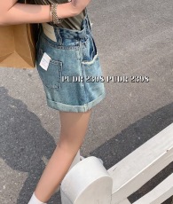 PUDR高腰花苞牛仔短裤女2023夏季港风时尚a字显瘦卷边阔腿裤P2398